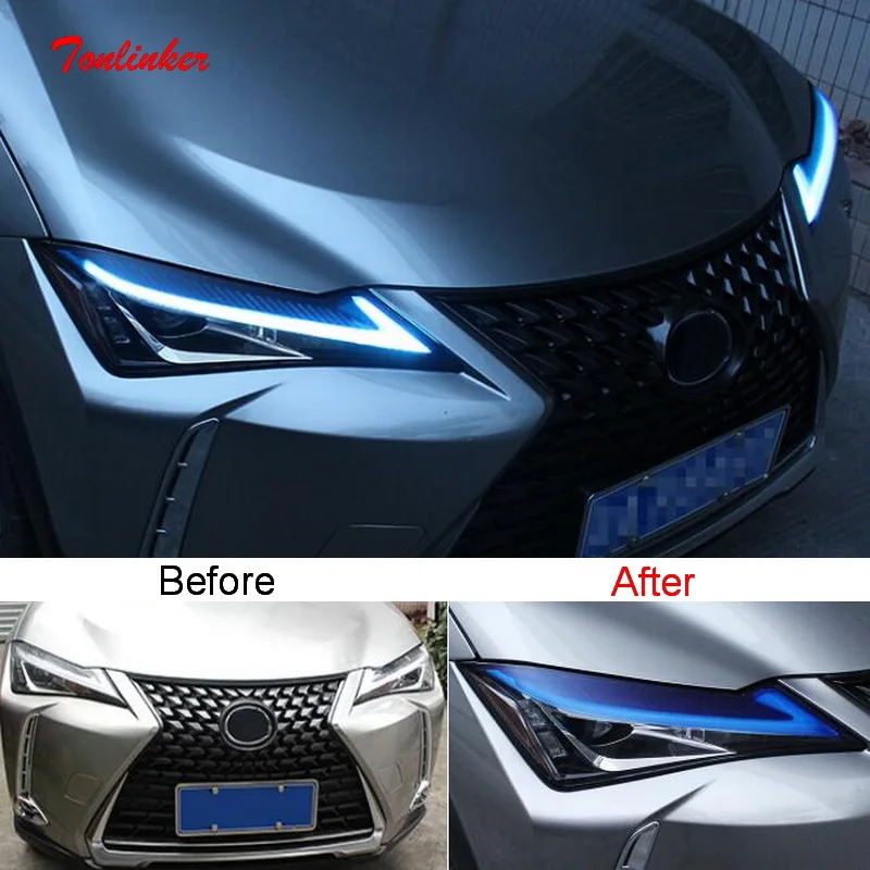 

Внешние Сменные головные светильники, наклейки для бровей Tonlinker для Lexus UX 200 260h 2019-21, стайлинга автомобилей, 2 шт., наклейки на крышку из ПВХ