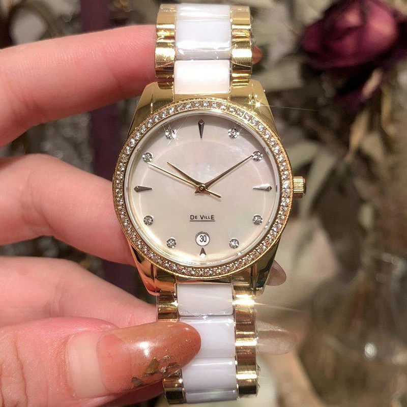 

Top Luxury Sapphire Crystal Diamond Women's Ceramic Watches for Women Quartz Wristwatches Ladies Dress Watch Female Clock 32mm