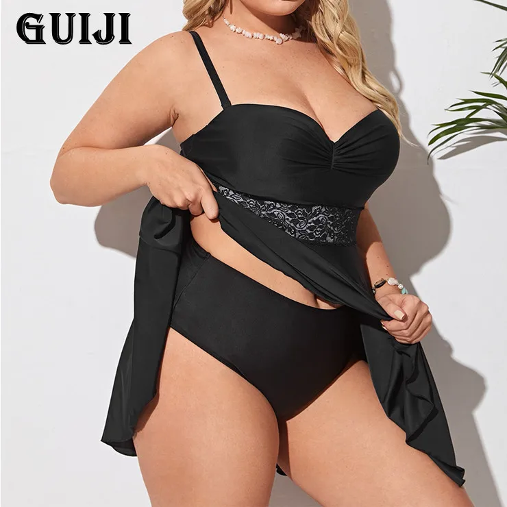 

[Guiji】в наличии 2021 большого размера сервировочная тонкая большая грудь, собранная в сплошной цвет, горячая весна, пляжный женский бикини бес...