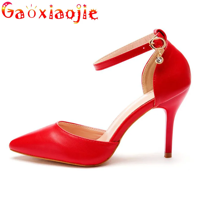 

Женские босоножки с ремешком и пряжкой, пикантные сандалии с острым носком, однотонные вечерние туфли на высоком каблуке, однотонные, лето