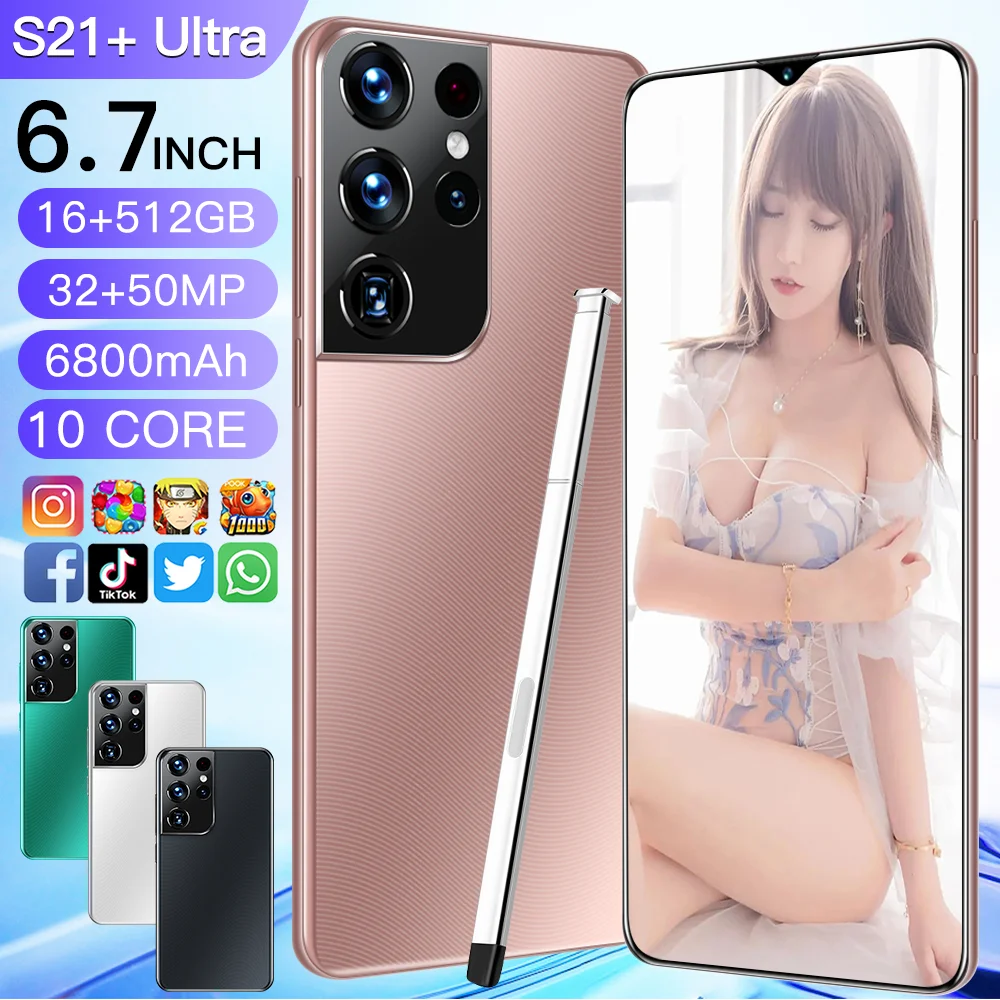 

New S21+ Ultra Smartphone Android 11 512gb Smart Phones Unlocked 5g 6800mAh mobile phones 6.7 HDinch cell phone Global version