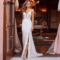 lorie 2020 lace mermaid wedding dresses spaghetti straps sweetheart sleeveless appliques bridal gown vintage backless with split