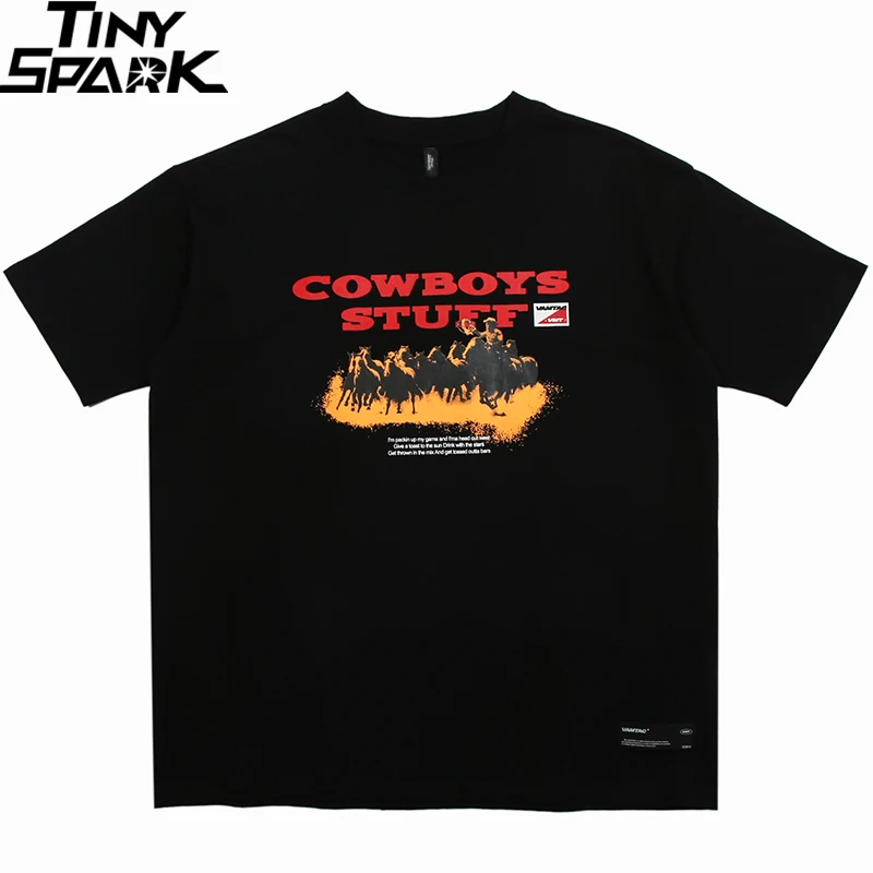 Футболка в стиле Харадзюку уличная футболка с коротким рукавом и принтом Cowboyl