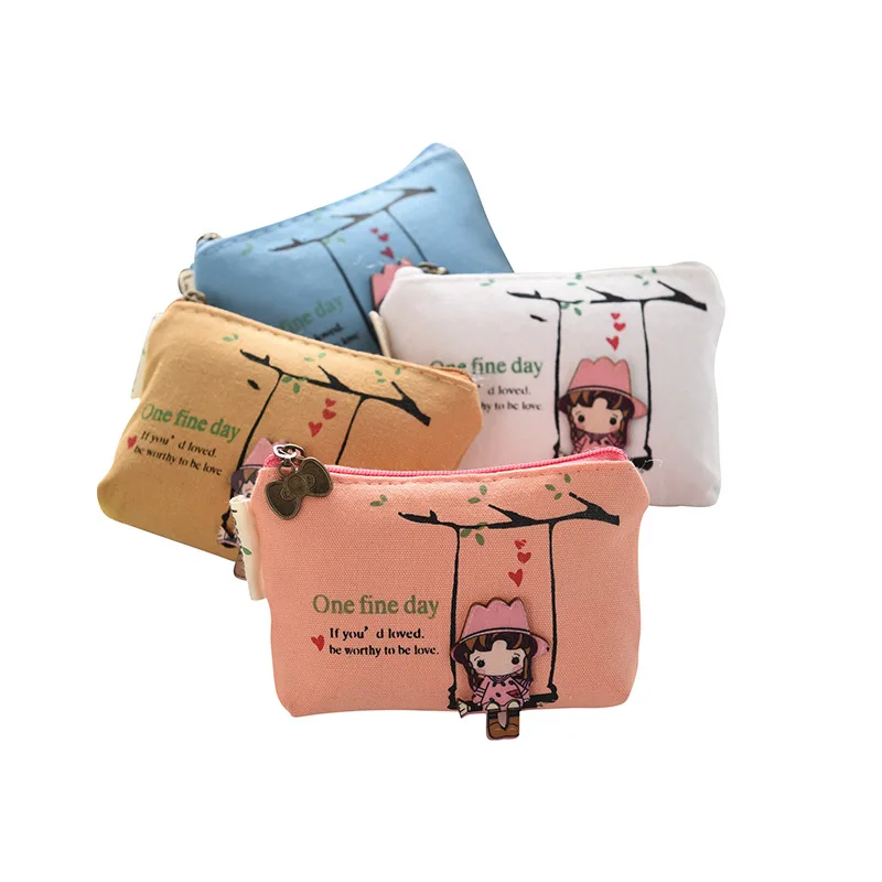 Милая Холщовая Сумка для монет милый кошелек девочек маленький на молнии карт
