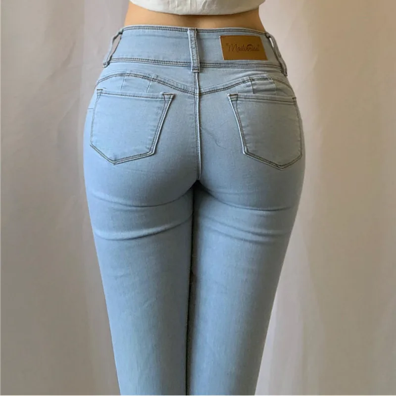 

Women Stretch Slim Jeans Push Up Hips Elastic Cotton Blue Denim Pants Female Stretch Casual Trousers Plus Size Woman