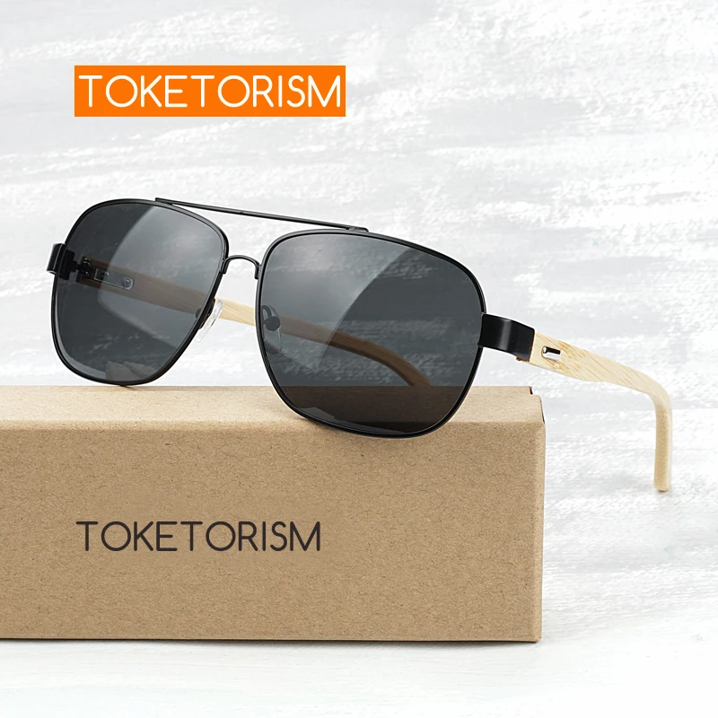 

Toketorism pilot style black lenses metal frame bamboo sunglasses for men and women 1151