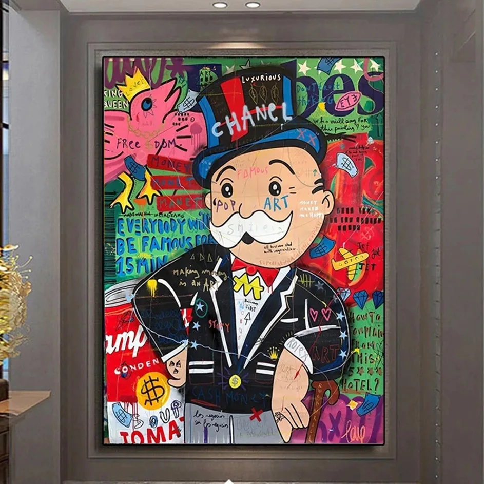 

Graffiti Art Alec Monopoly Money Paintings Figure Richman Wall Art Canvas Posters Prints The World is Yours Modern Home Pictures