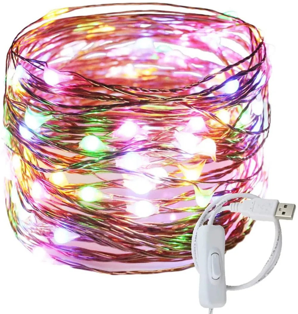 USB 5M/10M LED Copper Wire Holiday String light with on/off Switch Christmas Garland Lights For Home Wedding Party Decoration