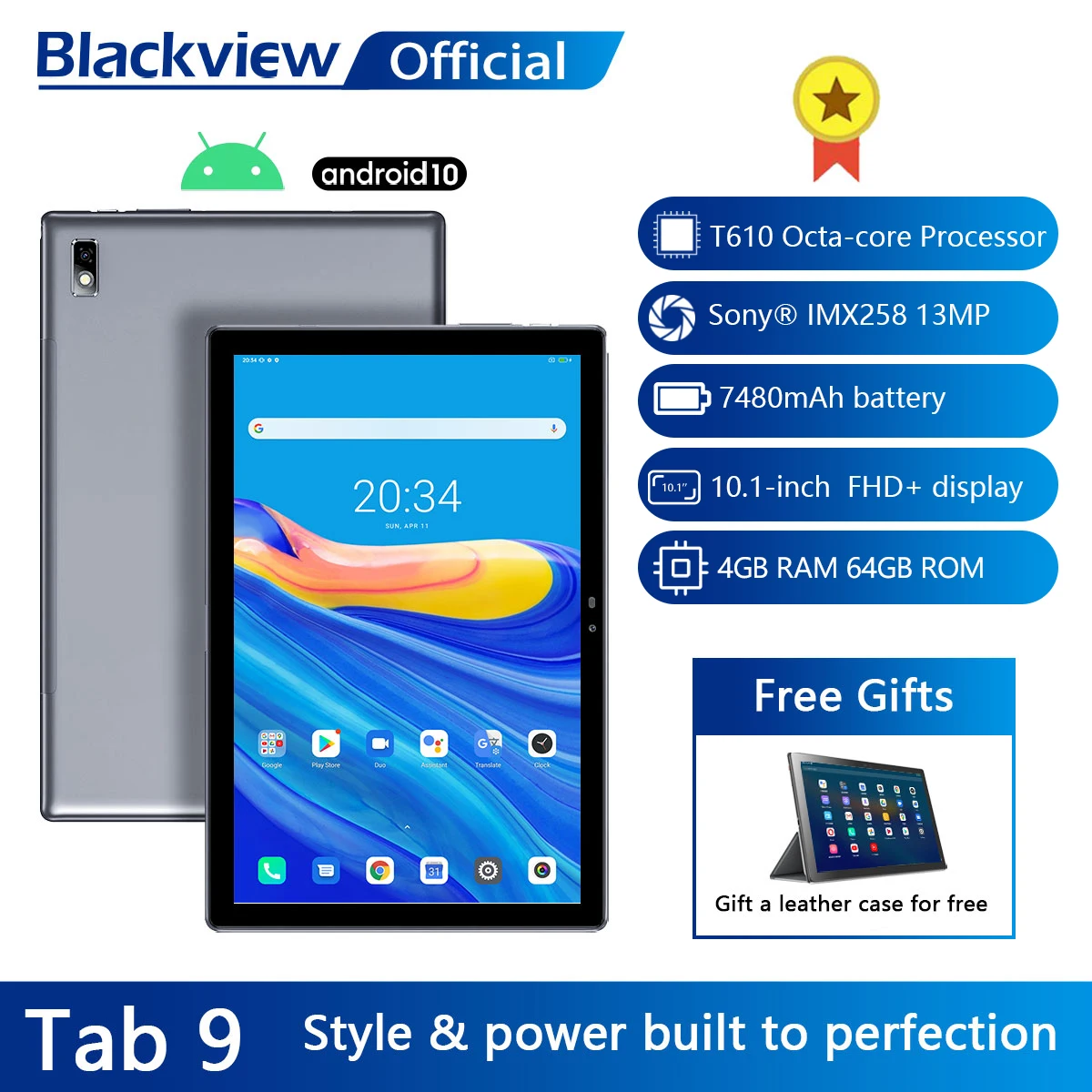 

Blackview Tab 9 10.1" Android 10 Tablet 1920x1200 Octa Core 4GB RAM 64GB ROM 4G Network 13MP Rear Camera 7480mAh Tablets PC