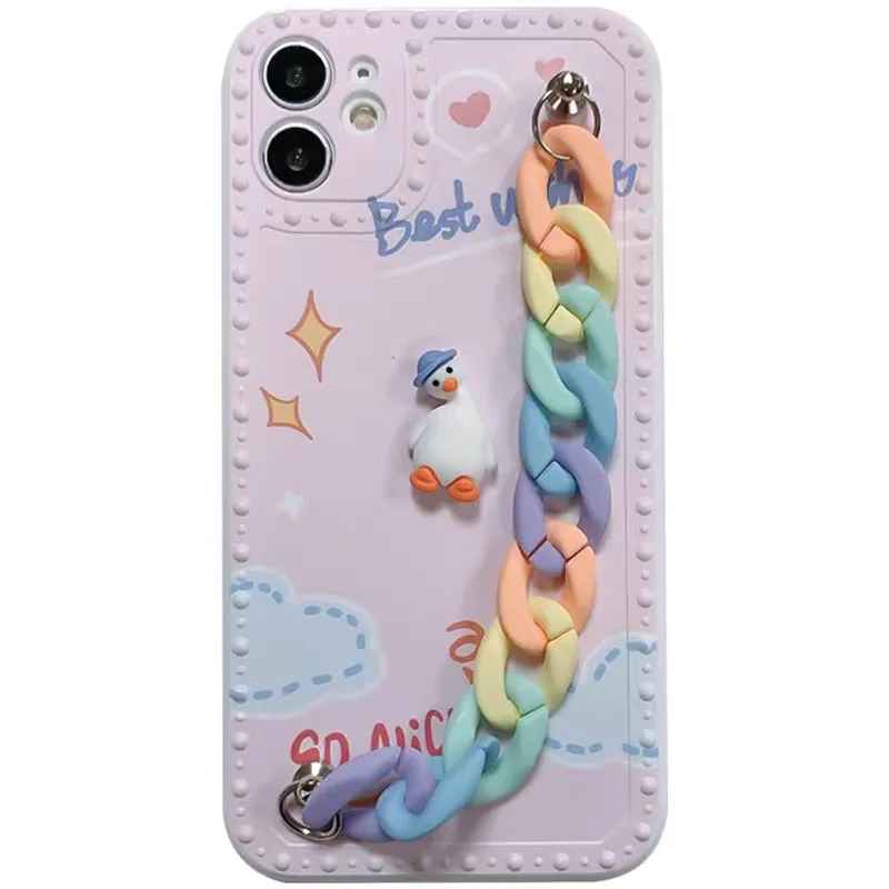 

3D Phone Case For Iphone 11 12 Pro Cartoon Duck Wristband Soft Cover For Iphone X XR XS Max 7 8 Protective Soft Shell