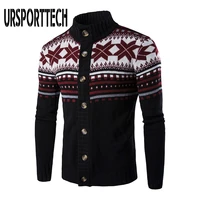 christmas cardigan sweater men fashion autumn winter warm printed single breasted knit cardigan casual stand collar mens sweater