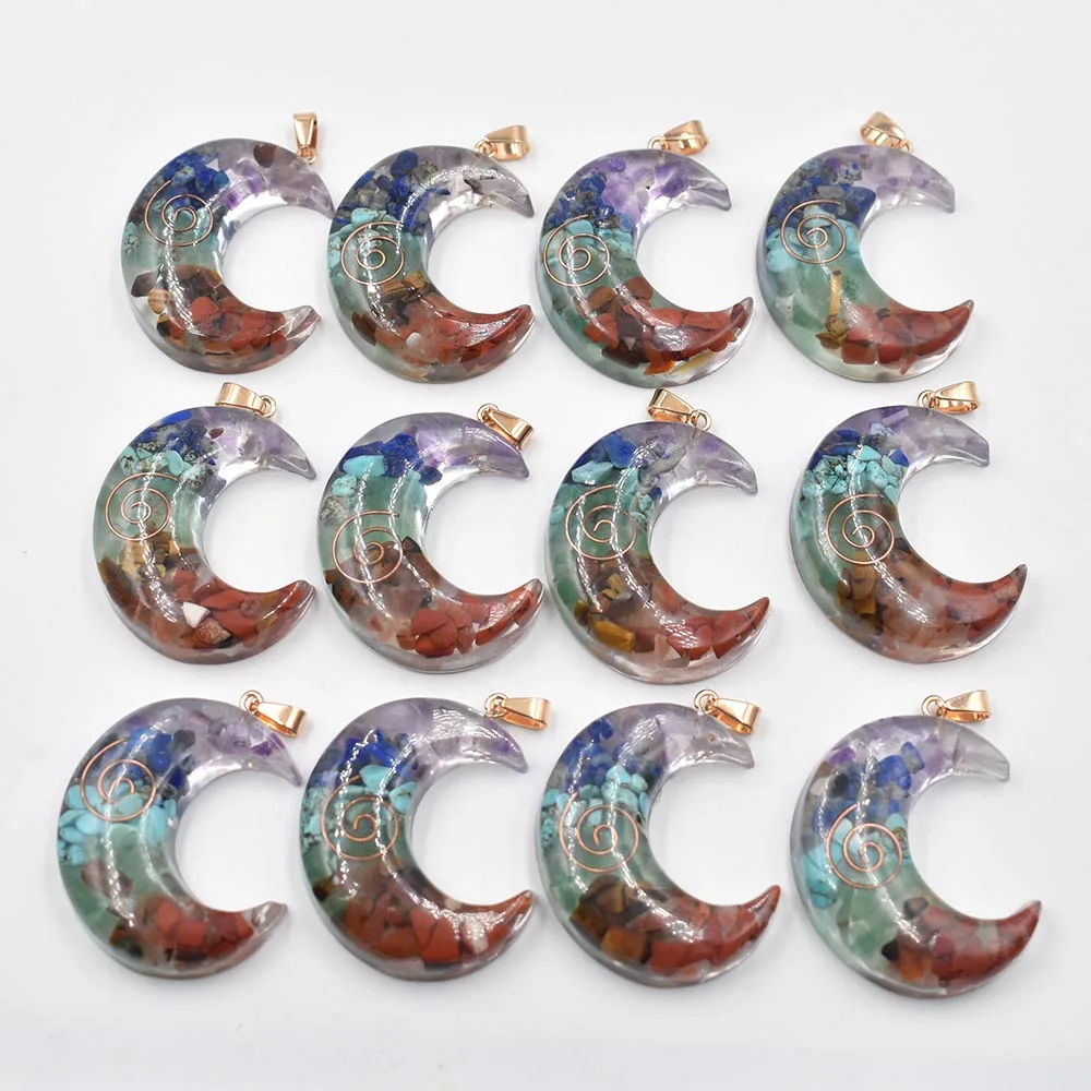 

2021 New Retro Colorful natural amethysts Lapis Lazuli 7 colors stone moon charms pendants wholesale 12pcs/lot free shipping