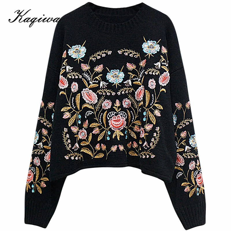 Фото 2020 Spring new ethnic style embroidered sweater women's loose short heavy industry flower black vintage blouse B-162 Женская 2020 Spring new ethnic style embroidered sweater women's loose short heavy industry flower black vintage blouse B-162 Женская