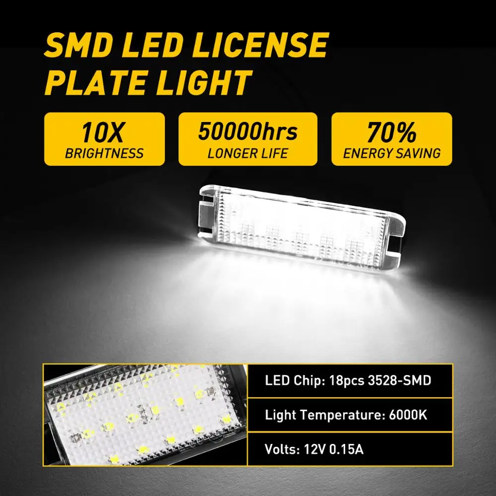 2x LED Light for Seat Altea Arosa Leon 1M Toledo 5P Ibiza 6L Cordoba MK2 MK1 Accessories Error Free Car Led License Plate Lights |