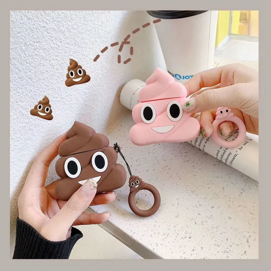 

Чехол для AirPods милый мультяшный чехол для наушников Poop для AirPods 2 Беспроводная Bluetooth-гарнитура силиконовый защитный чехол с брелоком