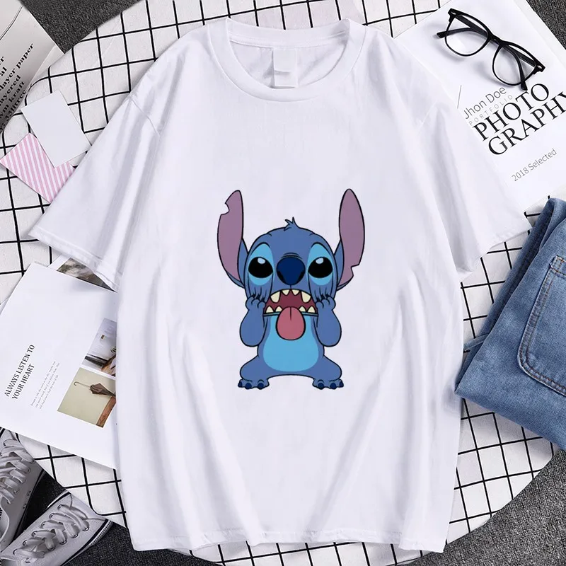 Из мультфильма Лило Стич Женская футболка большого Размеры Kawaii одежда с более d