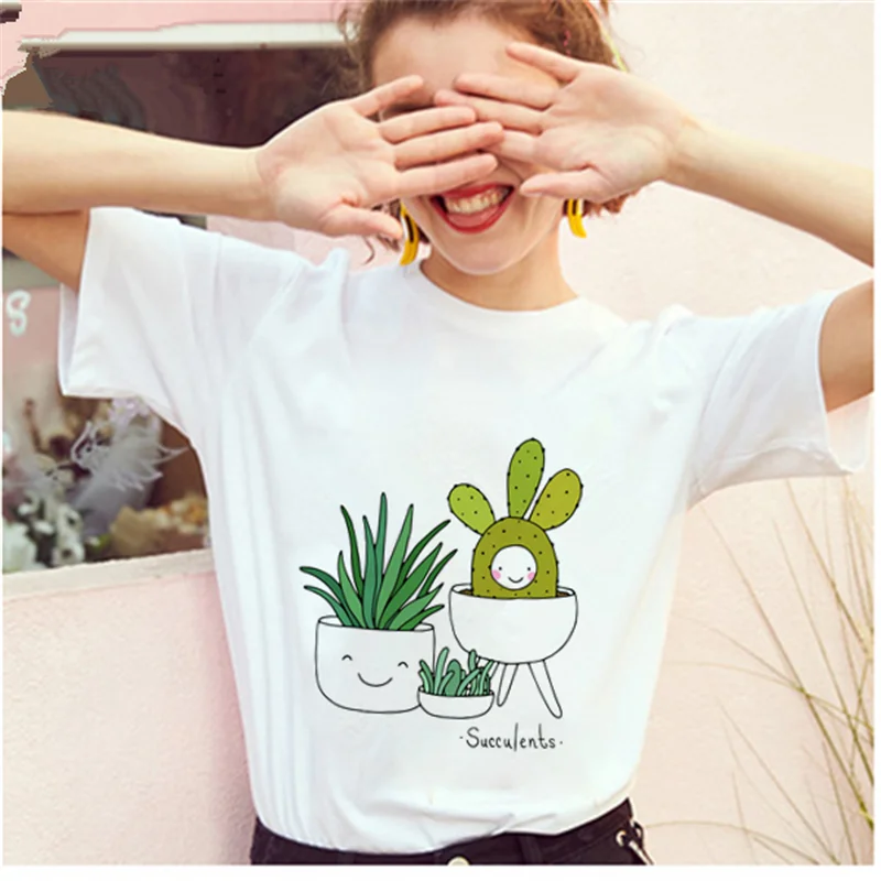 Модная футболка AOWOF с принтом кактуса и растений женская графическим рисунком