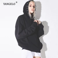 yangelo gothic spiked hoodie women y2k tops sweatshirt fall winter black punk long sleeve loose pullover female streetwear top