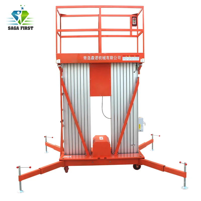 Двойные мачты алюминиевый гидравлический подъемник для воздушных работ|hydraulic