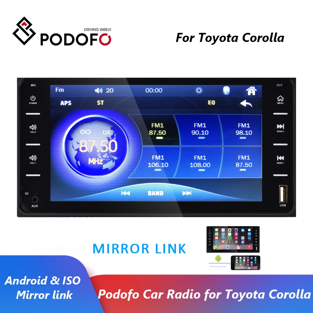 Автомагнитола Podofo мультимедийный плеер с радио Bluetooth 7 дюймов типоразмер 2 Din |