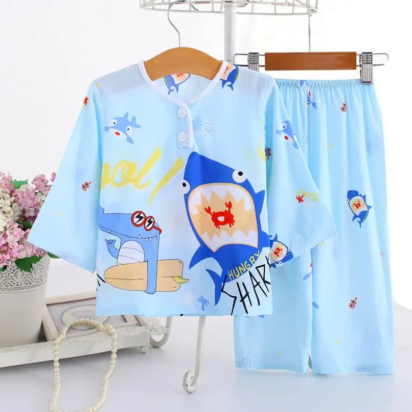 Летняя хлопковая одежда для сна маленьких мальчиков и девочек детская Легкая