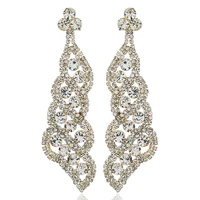 2020 trend luxury sparkling long geometric crystal cupchain dangle earrings for women rhinestone simple bridal wedding partye091