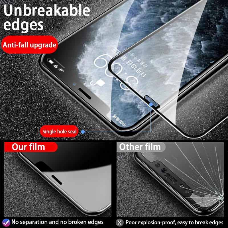 

10000D Curved Full Cover Protective Glass On For iPhone 12 11 Pro X XR XS Max Tempered Screen Protector iPhone 7 8 6S Plus Glass