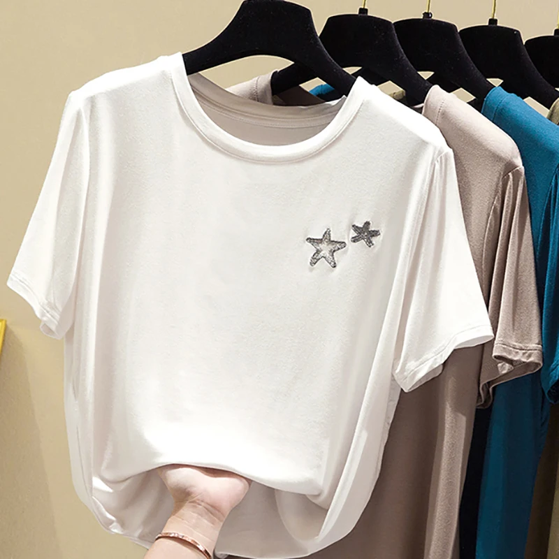 Футболка женская из модала и хлопка с вышивкой|Футболки| |