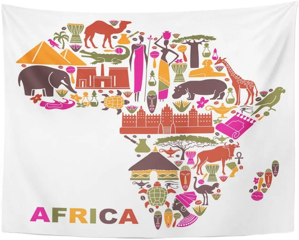 Гобелен южные символы природы культуры и архитектуры Африка в форме карты