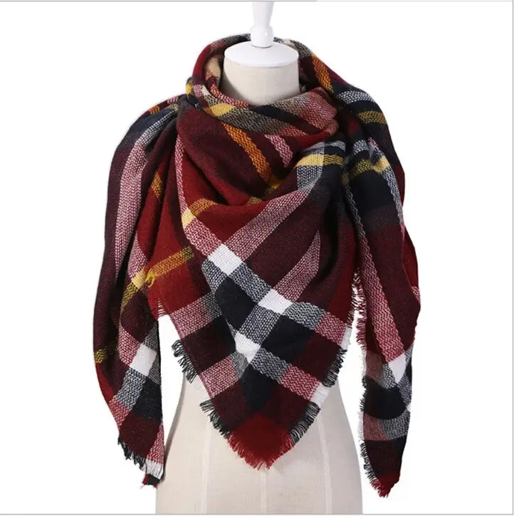 

Cheaper Plaid scarf winter women cashmere shawl poncho triangle scarfs luxury capes brand ladies scarves womens shaws tartan