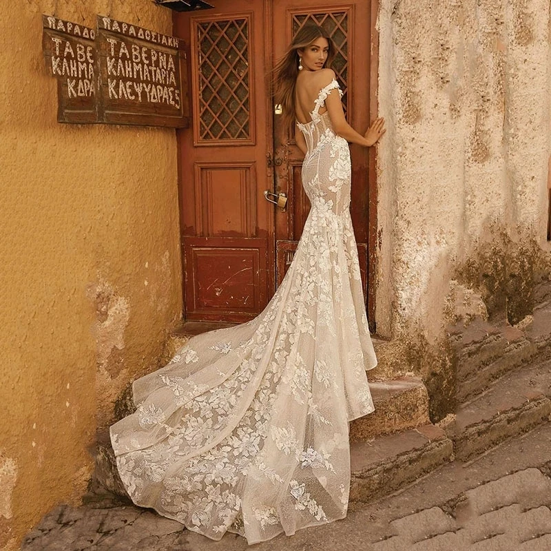

HERBURNL 2021 Sexy A Line Appliqué Mermaid Outfits With Backless Beach Plus Size Wedding Gowns Dresses For Women