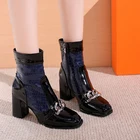 Женские туфли-лодочки, пикантные ботильоны, зимние мотоциклетные ботинки на молнии с цепочкой, модная вечерняя женская обувь на высоком каблуке, дизайнерские ботинки на массивной подошве, 2022