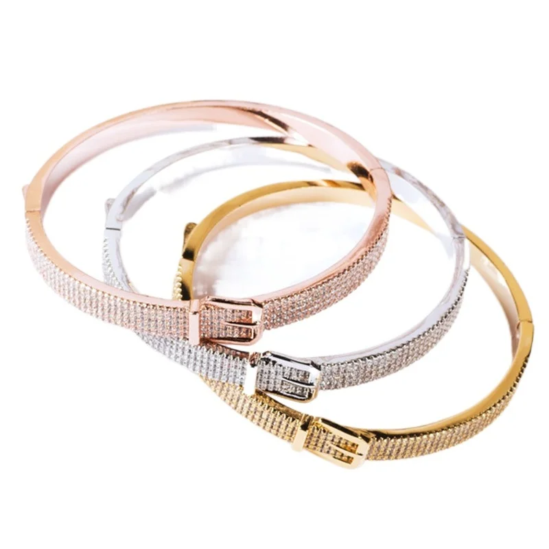 

Full Rhinestone CZ Belt Gold Color / Silver Color / Rose Gold Color Women Bangle