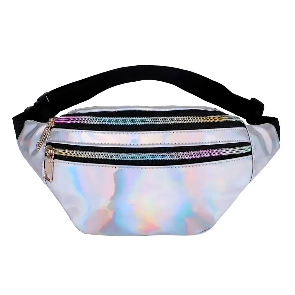 

Fashion Glossy Zipper Waist Pack Adjustable Strap Woman Corssbody Bag