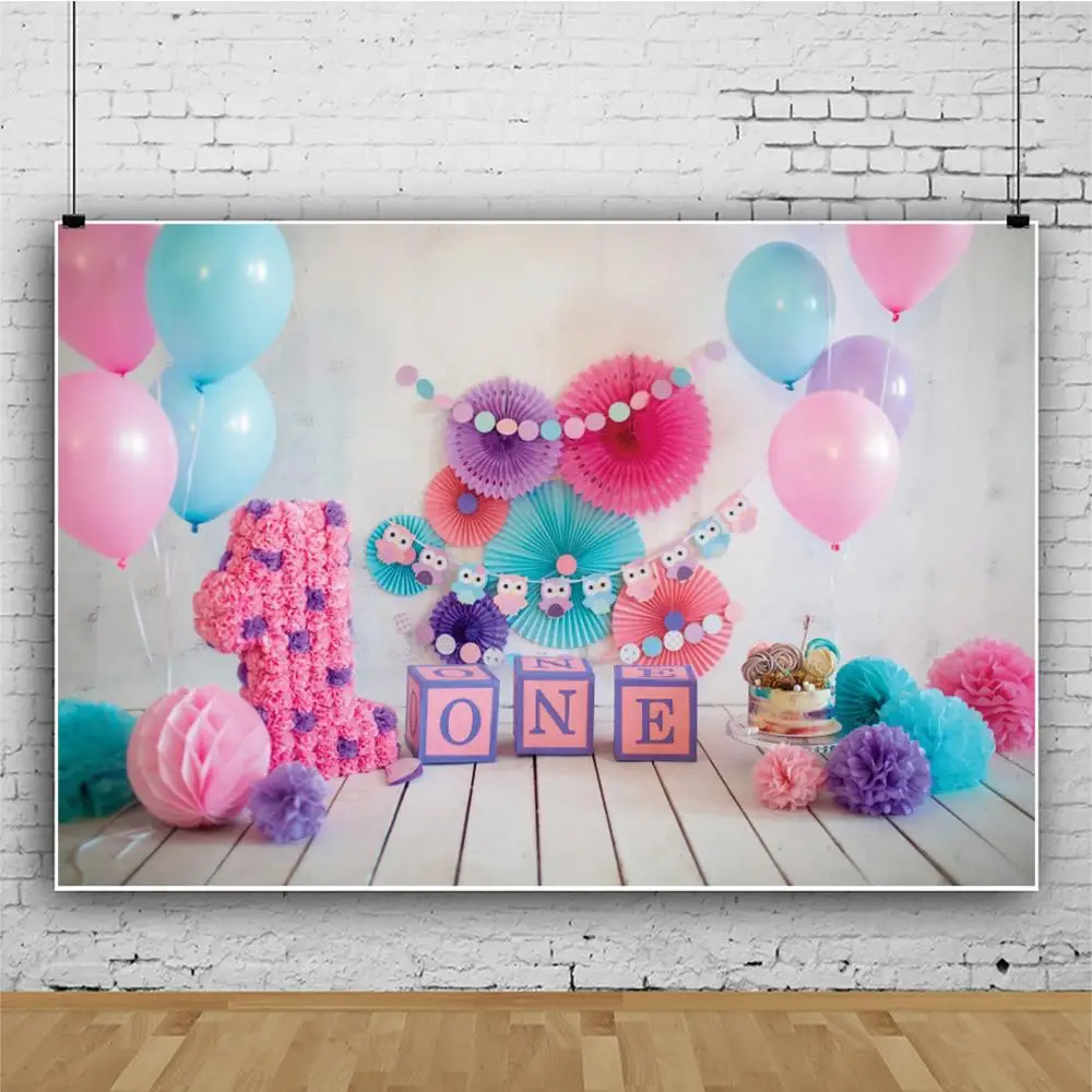 

One Baby Birthday Party Balloon Garland Wood Candy Backdrops Custom Vinyl Photographic Backgrounds For Photo Studio Photophone