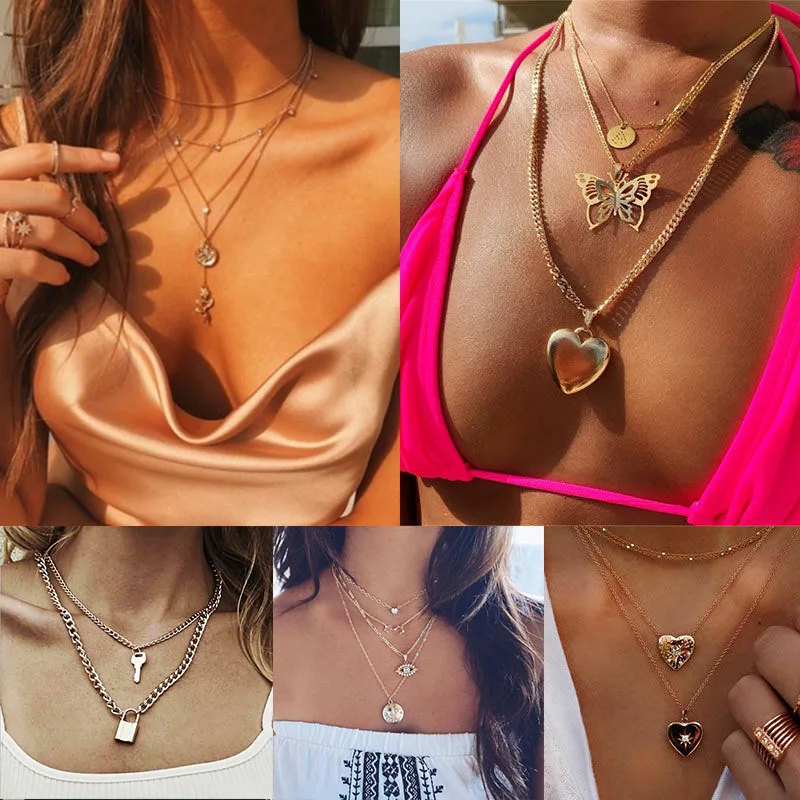 Женское богемное ожерелье с подвеской в виде звезды Луны сердца|Цепочки| |