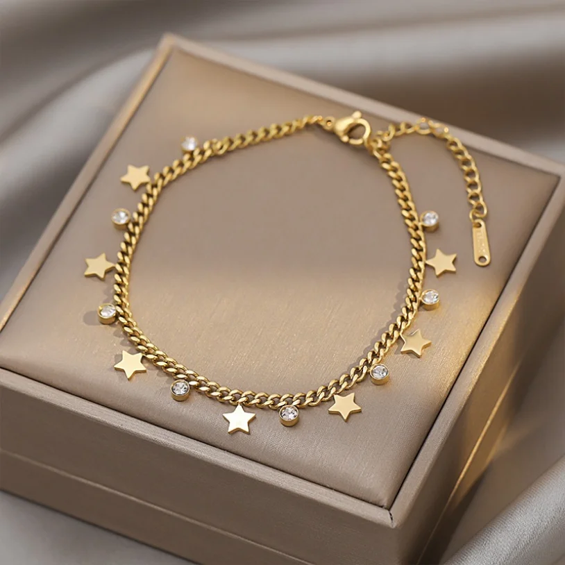 

316L Stainless Steel 2022 New Fashion Upscale Jewelry Many Stars Zircon Soldering Charms Thick Chain Bracelets Bangles For Women