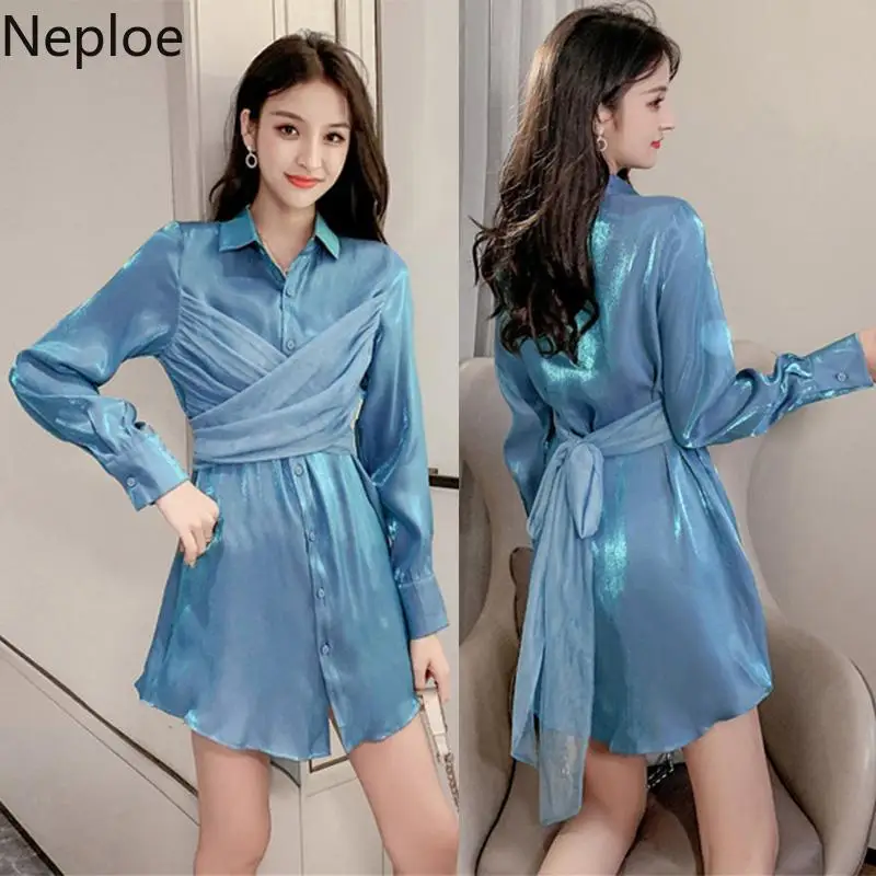 Женское платье с длинным рукавом Neploe весеннее однотонное перекрещивающимися