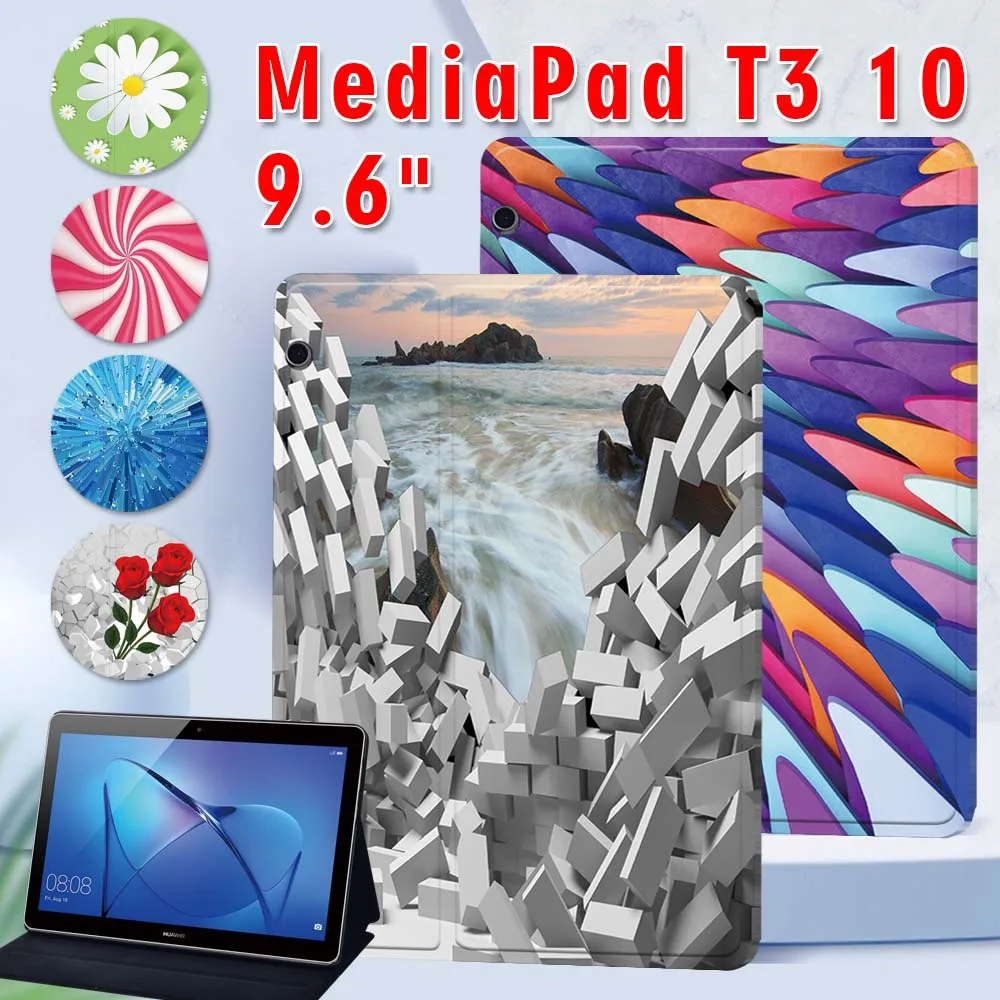 

PU Leather Tablet Stand Folio Cover for Huawei MediaPad T3 10 9.6" Shockproof Tablet Case