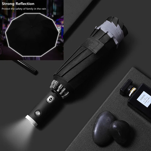 Automatic Umbrella With LED Light Folding Windproof Reverse Umbrella Girls Night Safety Warning Flashlight Umbrella Portable