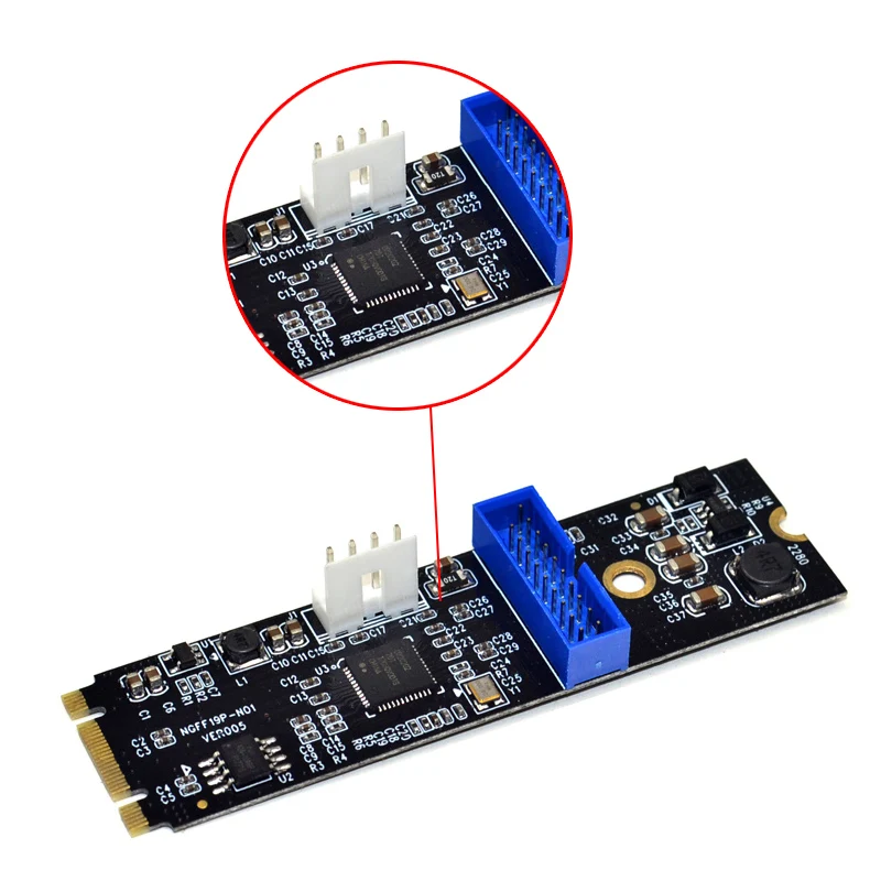 M.2 NGFF NVME к USB 3 0 19Pin заголовок преобразования карты в 2 порта USB3.0 Расширение