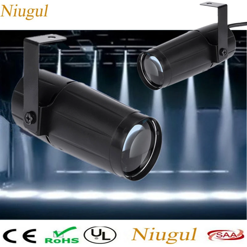 

2pcs/lot Mini Portable 5W White Color LED Pinspot Light Strong Spotlights Beam Show Lamp DJ Party Stage Lighting