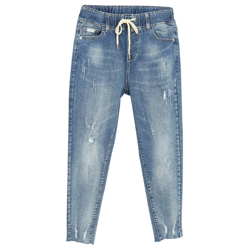 

Women Summer Cheap Jeans Fashion 100Kg Oversize Casual High Waist Drawstring Frayed Ripped Denim Pants Female Mom Cowboy Trouser