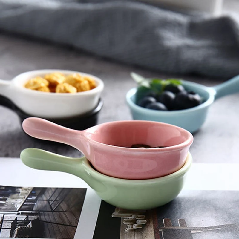 

1 Pcs Mini Handle Ceramic Small Dishware Creative Cute Soy Sauce Vinegar Snack Dish Tableware For Home Kitchen Supplies