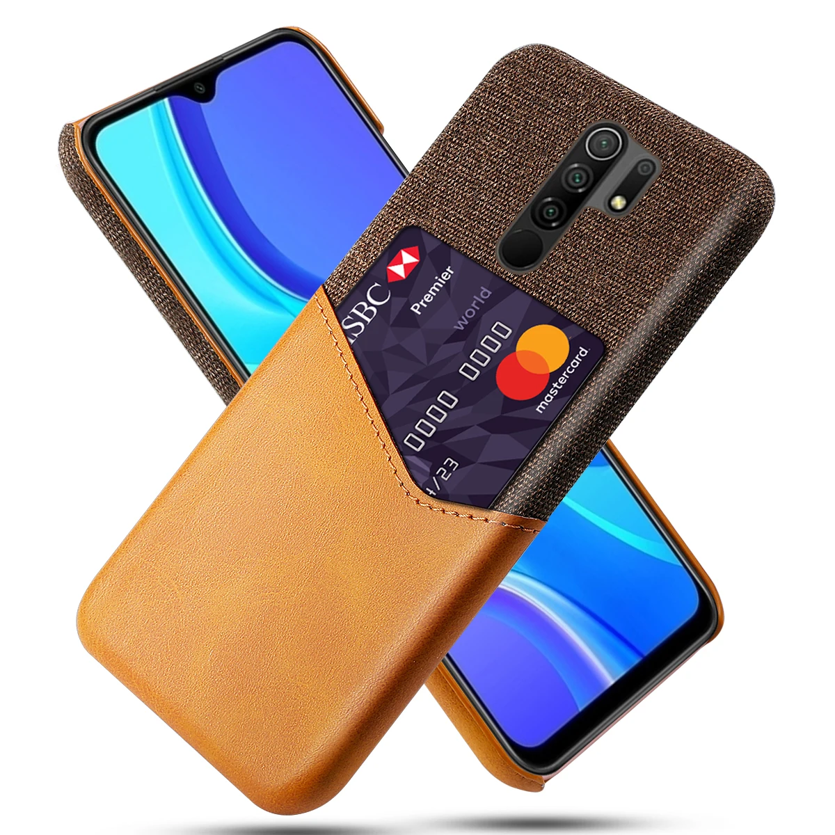 

Redmi 9 Shockproof Case for XiaoMi Redmi 9 Redmi9 Business Fabric + Luxury Leather Card Holder Fitted Cover