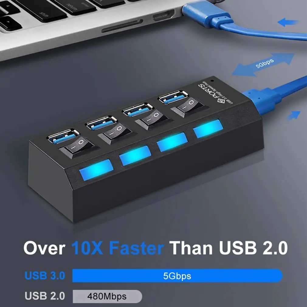 

Universal USB Hub 4 Port USB 2.0 Charger High Speed Mini Hub Socket Splitter Cable Adapter With Switch For Laptop PC