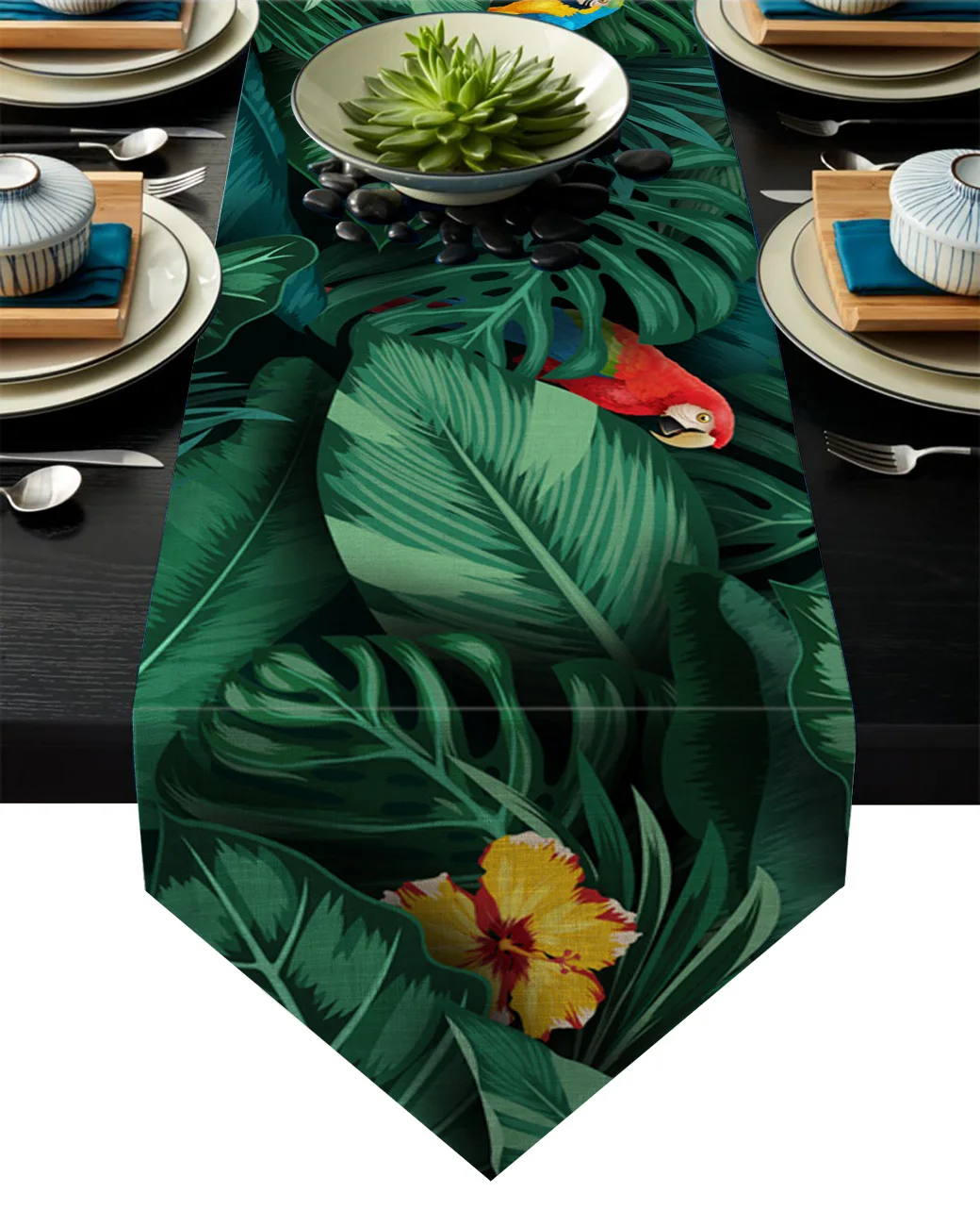 Animal Parrot Tropical Plant Green Leaf Table Runners For Wedding Party Decoration Modern Runner Home Kitchen Decor | Дом и сад