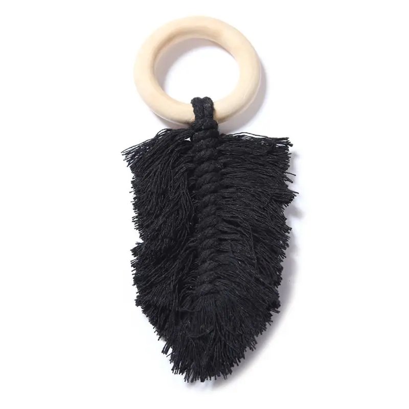 

Baby Teether Crochet Wood Ring Rattle Infant Sensory Teething Toy Room DIY Decor