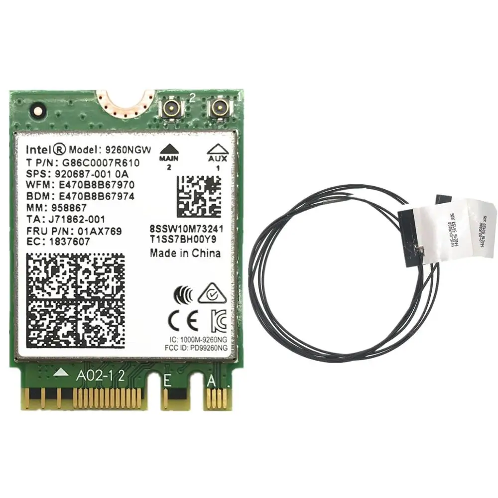 С антеннами + 1.73gbps Беспроводная 9260NGW NGFF Wi-Fi карта для Intel ac 9260 2 4G/5Ghz 802.11ac