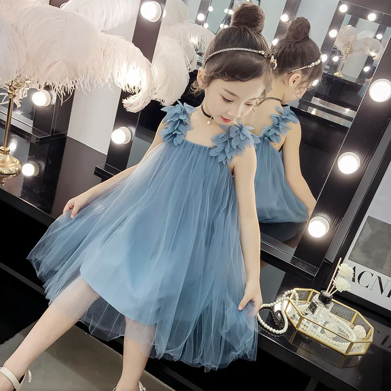 2021Summer New Sweet Cute Leaf-Shaped Suspenders Fuffy Princess Dress Cotton Yarn Girls Clothes Girl 3-14Y | Детская одежда и